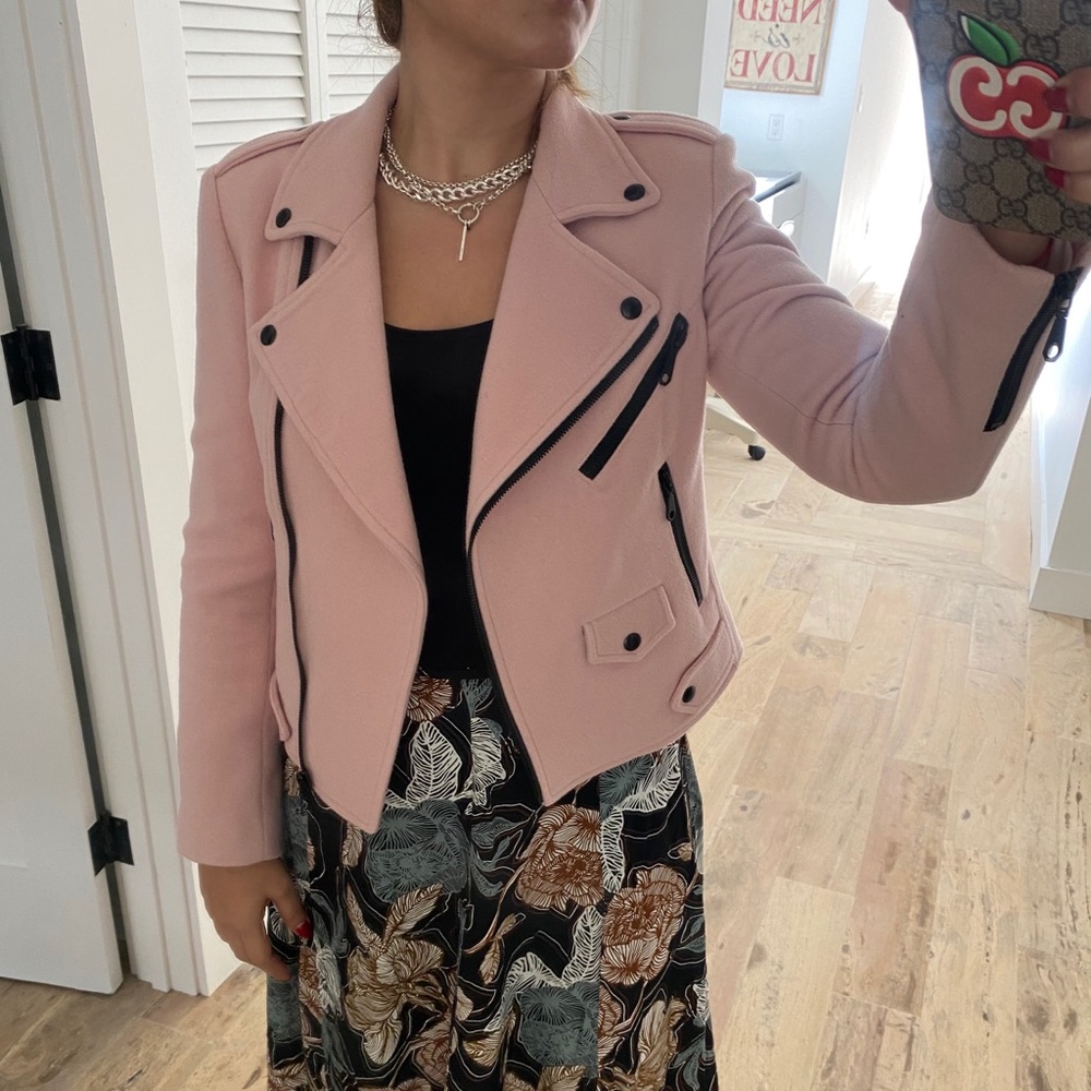 Rebecca Minkoff Wes Biker Wool Pink Jacket Size S